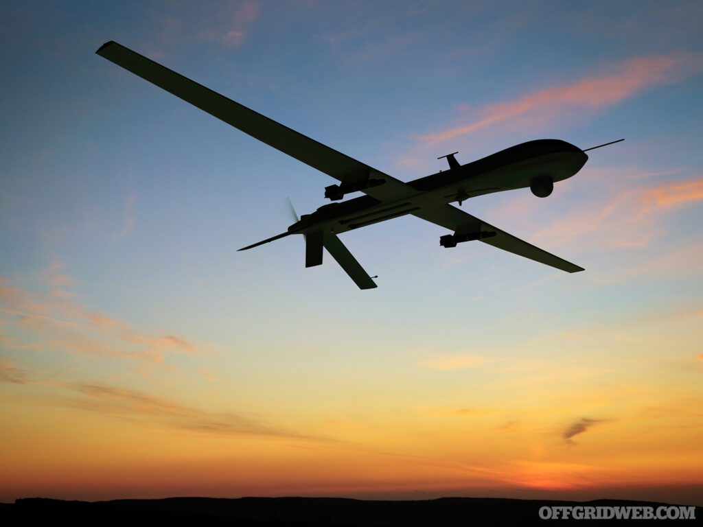 Unmanned Aerial Vehicle (UAV), also known as Unmanned Aircraft System (UAS). Digitally Generated Image isolated on white background