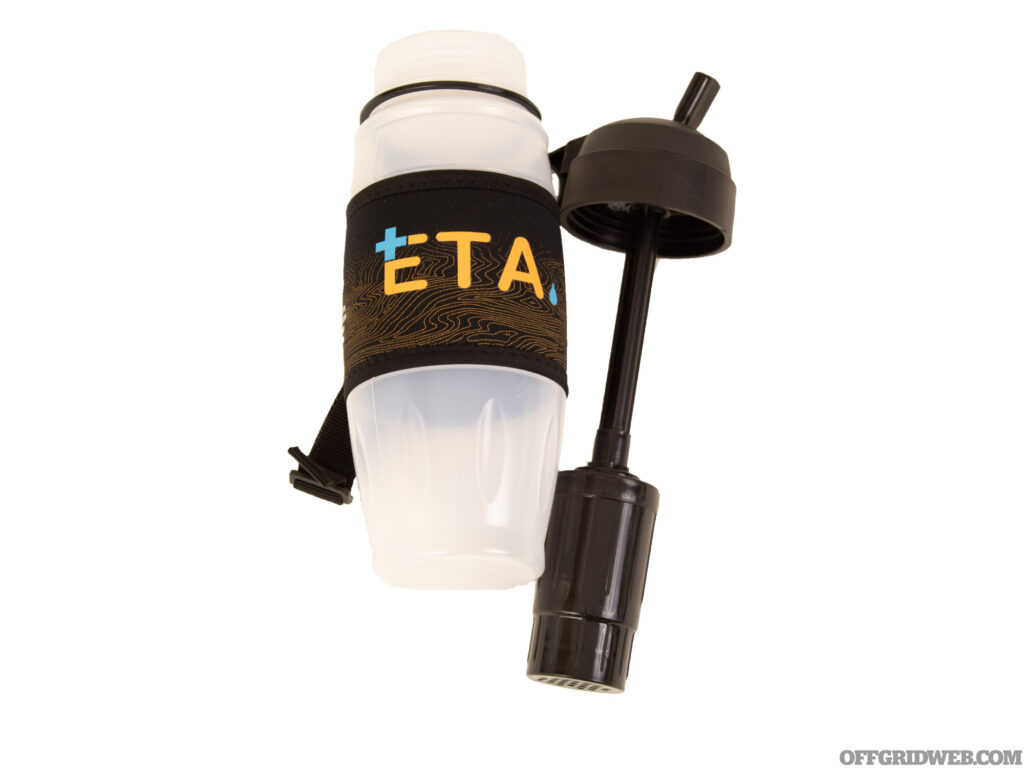 Studio photo of the ETA water bottle filter.