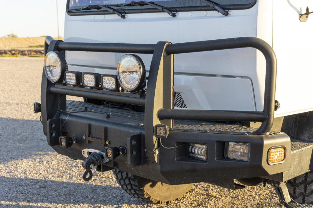 Photo of the front bumper of the mil spec overland LMTV.