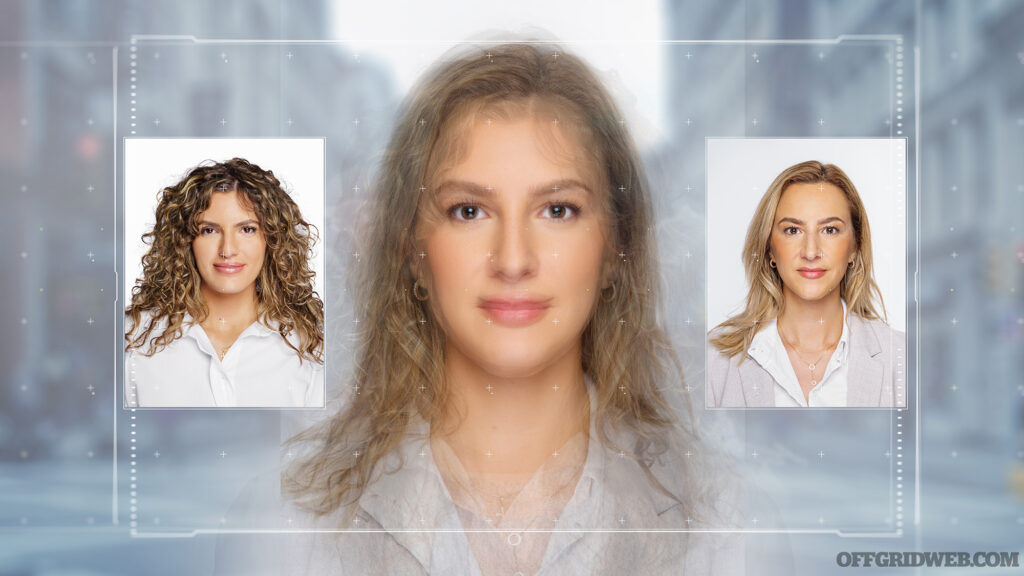 Biometric technology digital Face Scanning form lines, triangles and particle style design