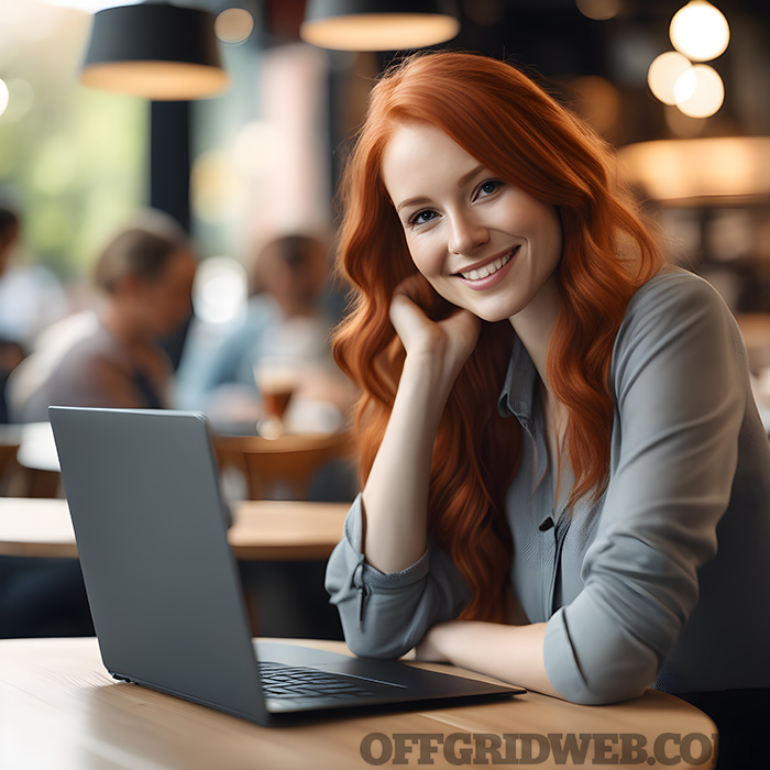 AI generated image of a woman at a coffee shop.